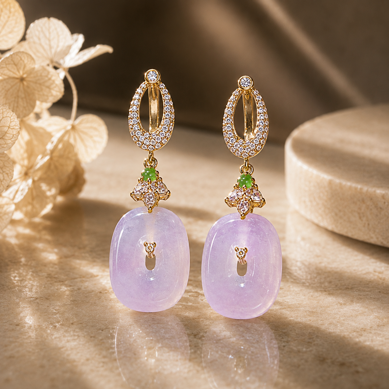 Lavender Jadeite Drop Earrings