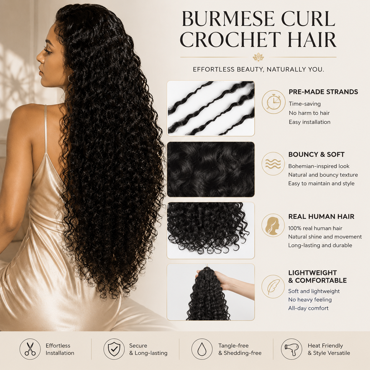 Natural Black Burmese Curl Crochet Human Hair