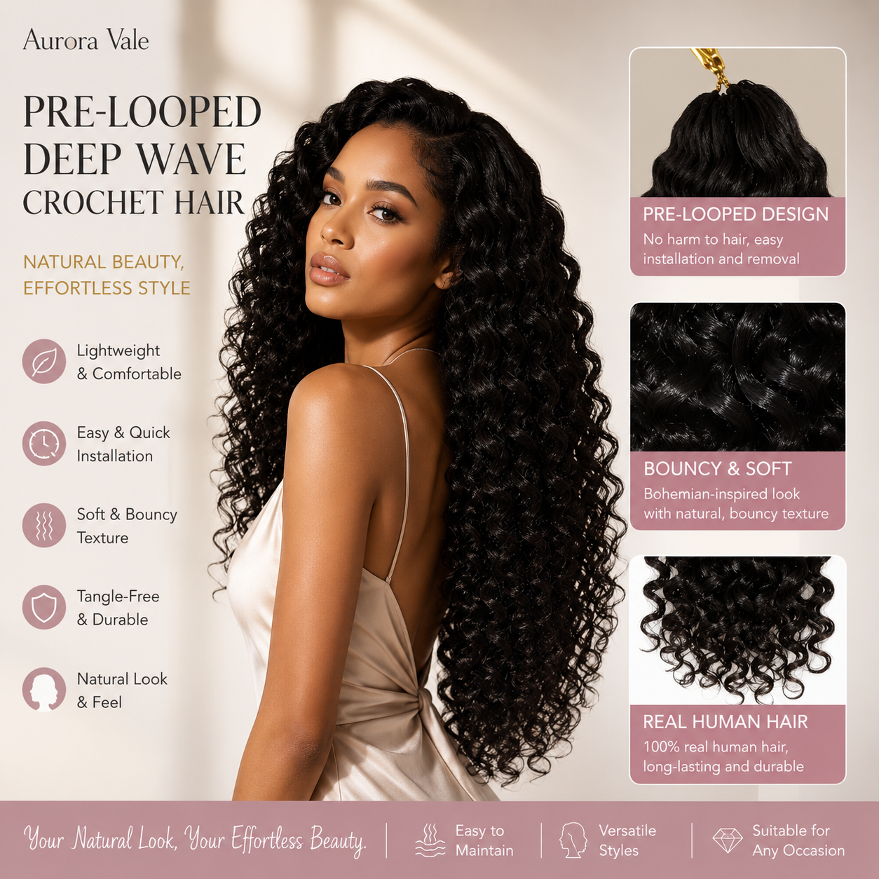 Natural Black Deep Curly Crochet Human Hair