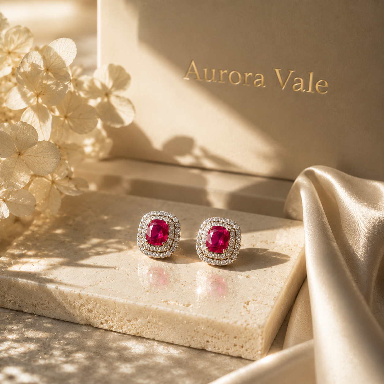 Royal Ruby Halo Studs