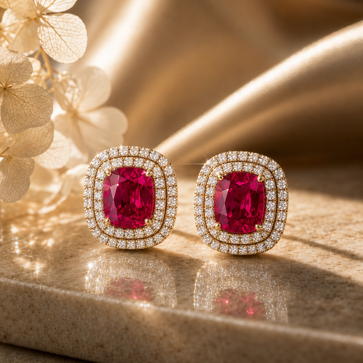Royal Ruby Halo Studs
