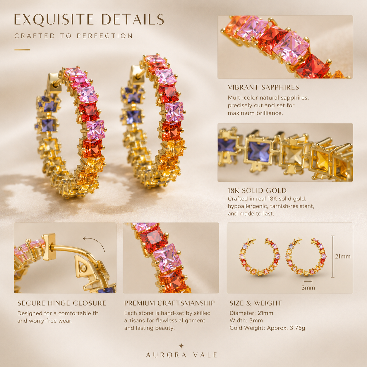 Rainbow Sapphire Hoop Earrings
