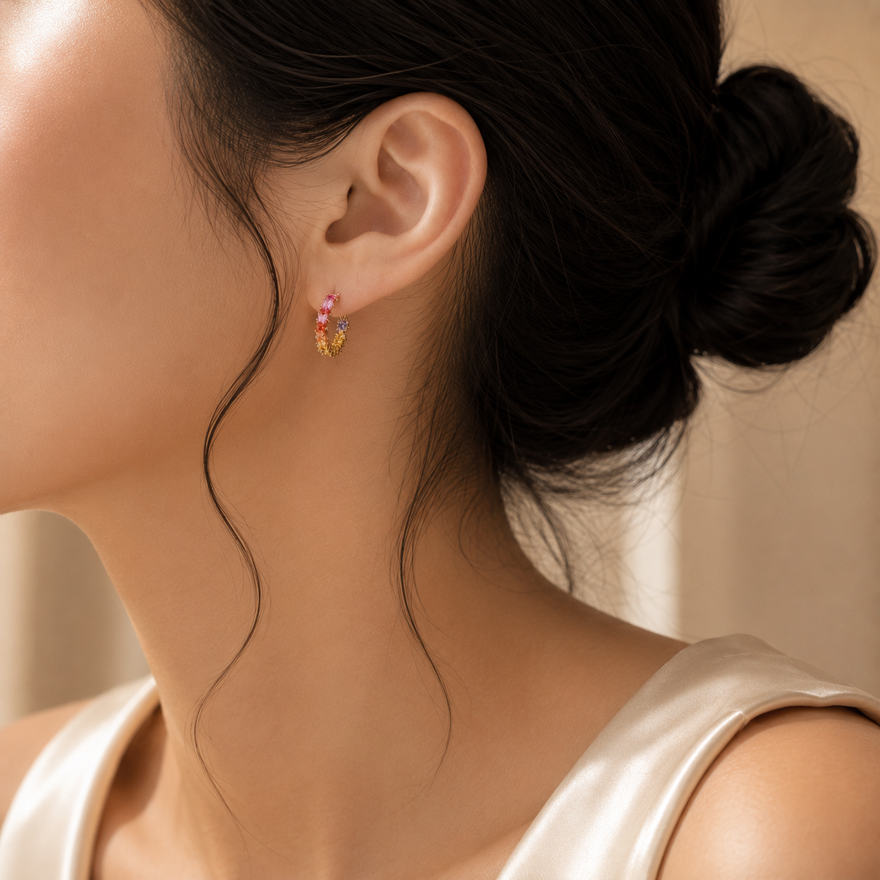 Rainbow Sapphire Hoop Earrings