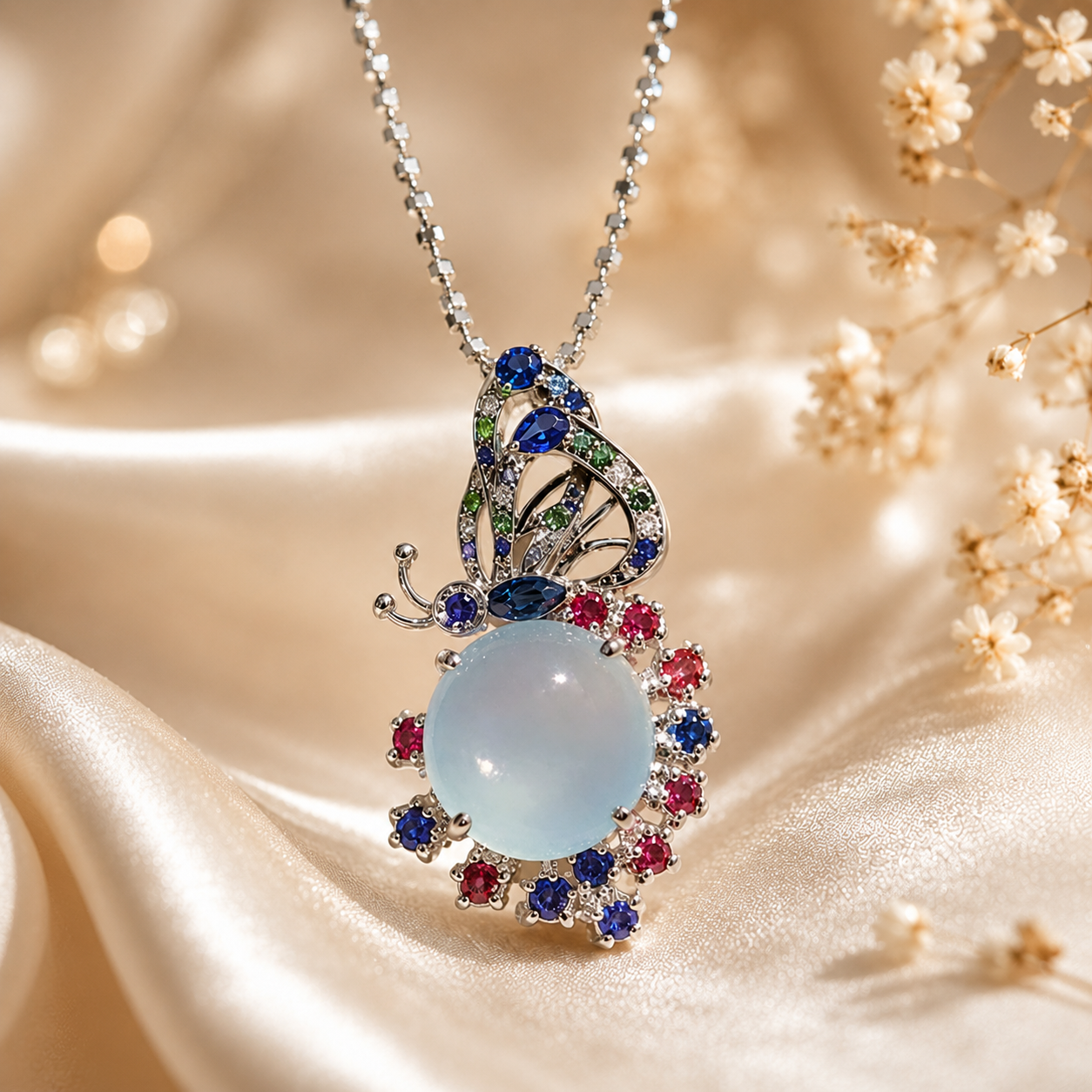 Butterfly Burmese Jadeite Gemstone Necklace