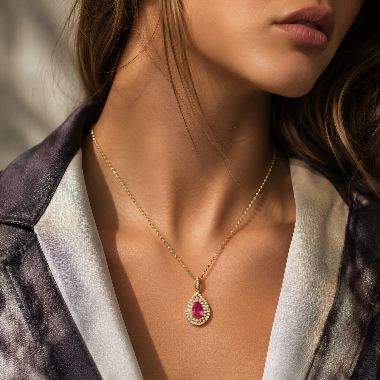 No-Heat Sri Lankan Ruby Diamond Pendant