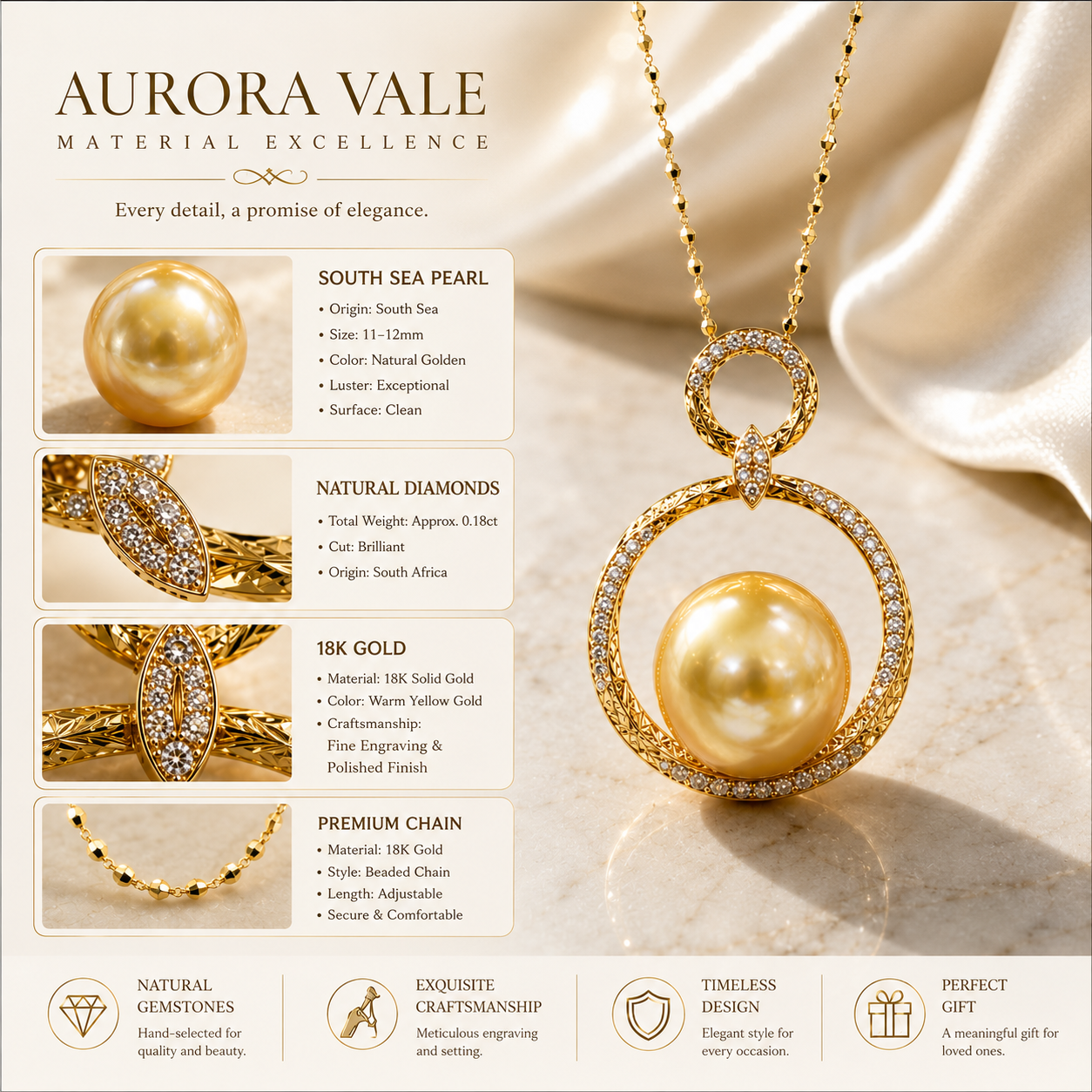 Golden South Sea Pearl Diamond Pendant Necklace