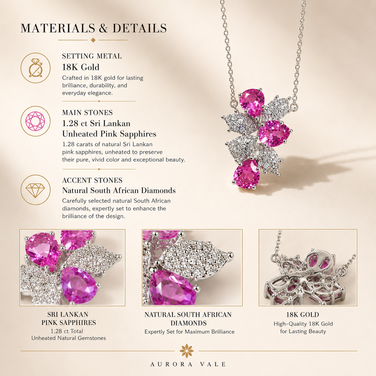 Sri Lankan Pink Sapphire Pendant Necklace