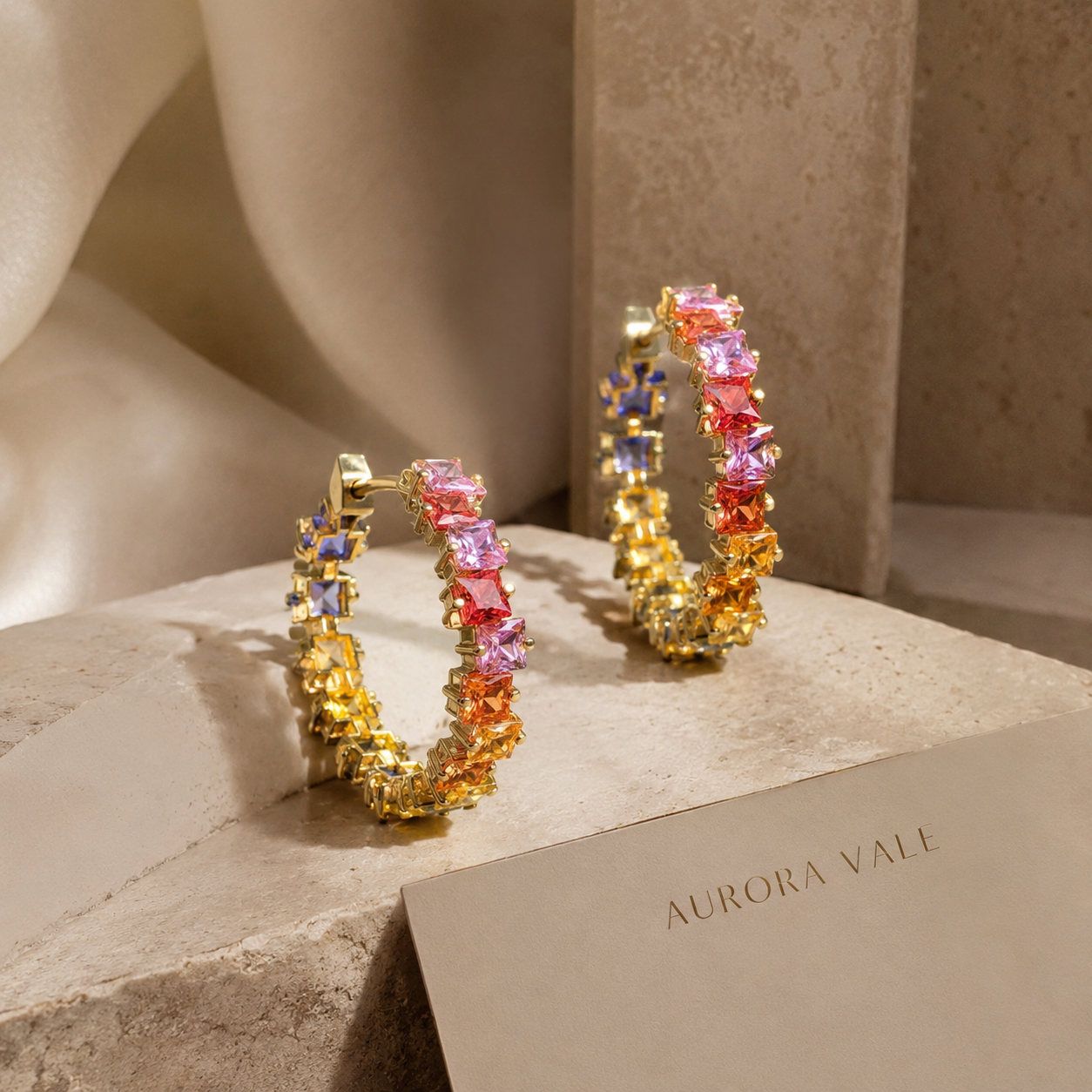 Rainbow Sapphire Hoop Earrings
