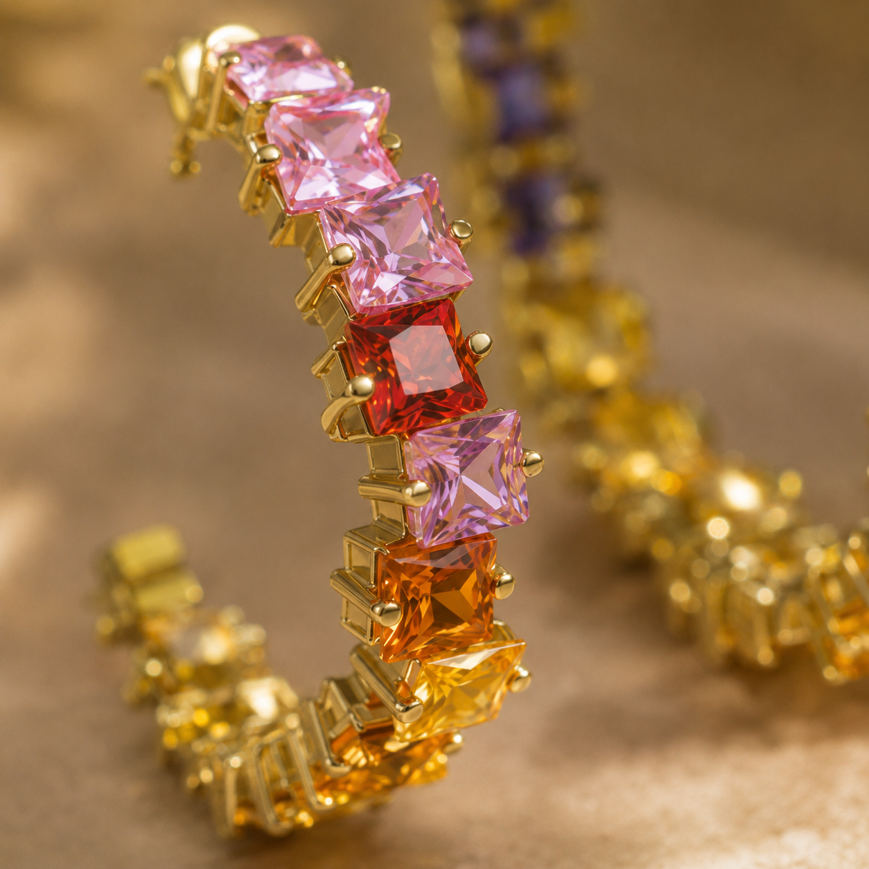 Rainbow Sapphire Hoop Earrings