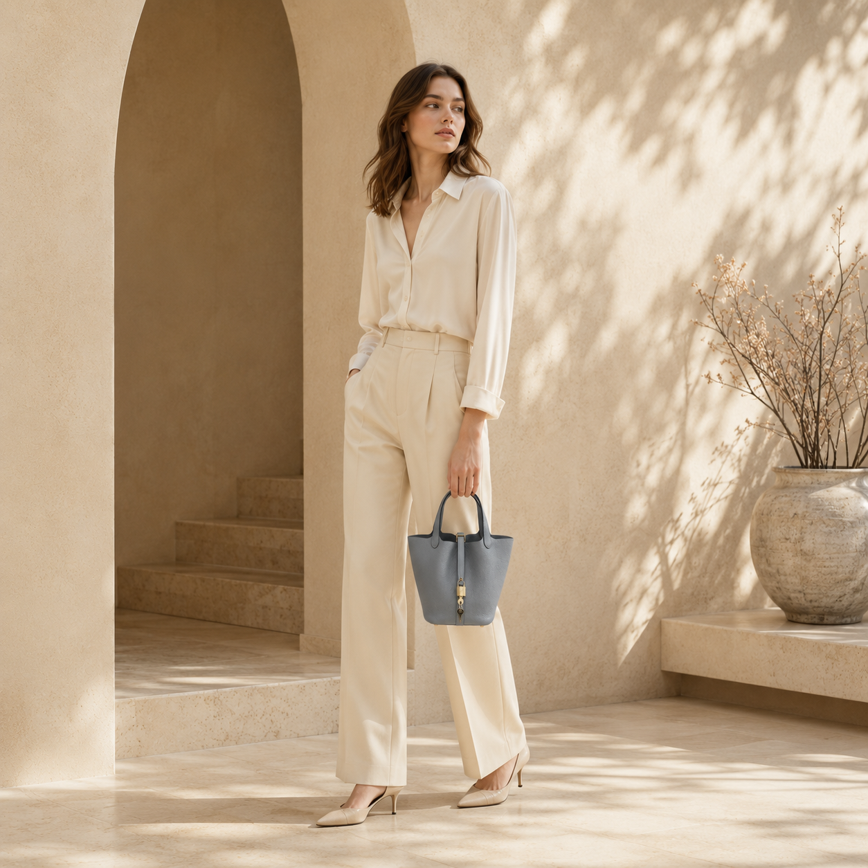 Premium Togo Leather Bucket Tote