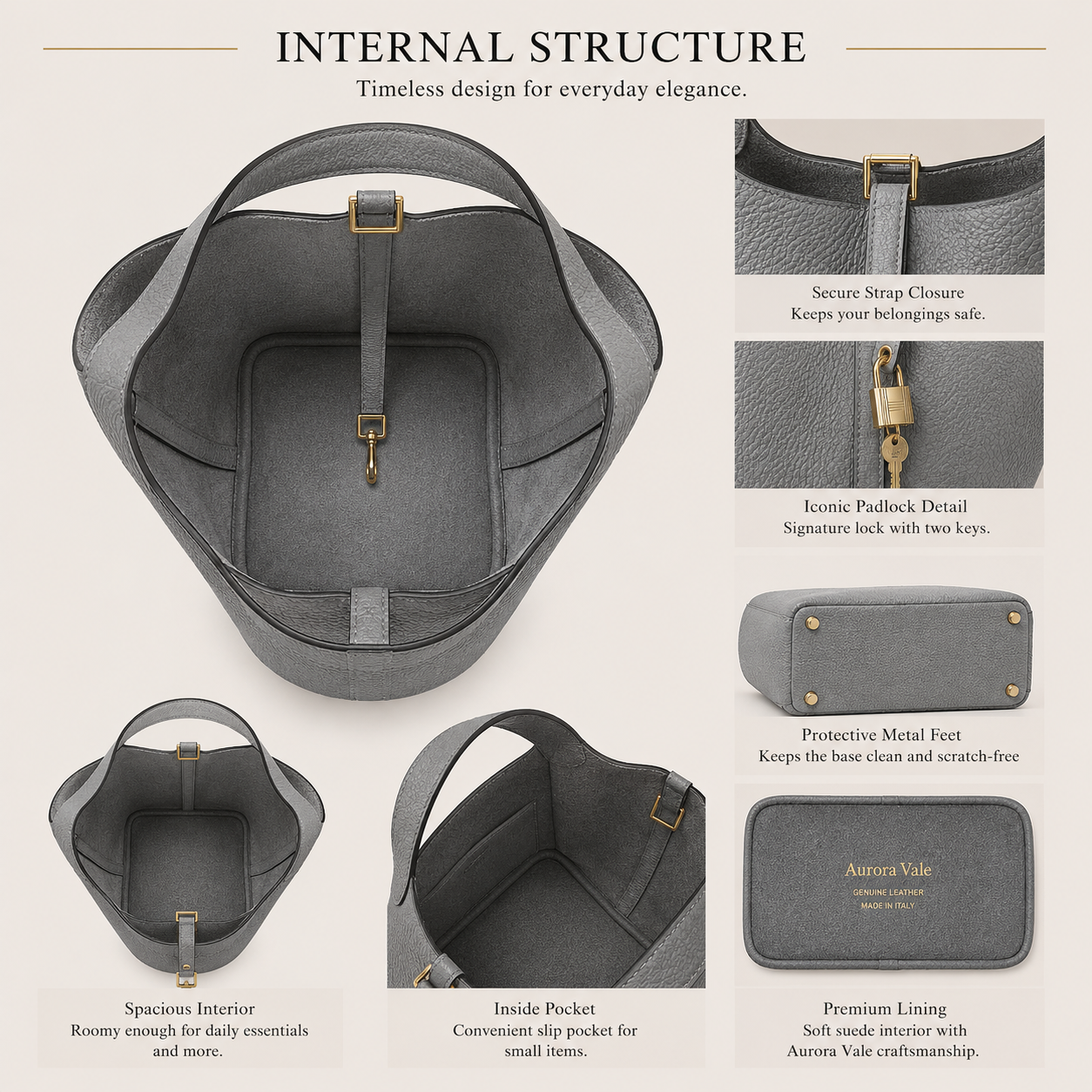 Premium Togo Leather Bucket Tote