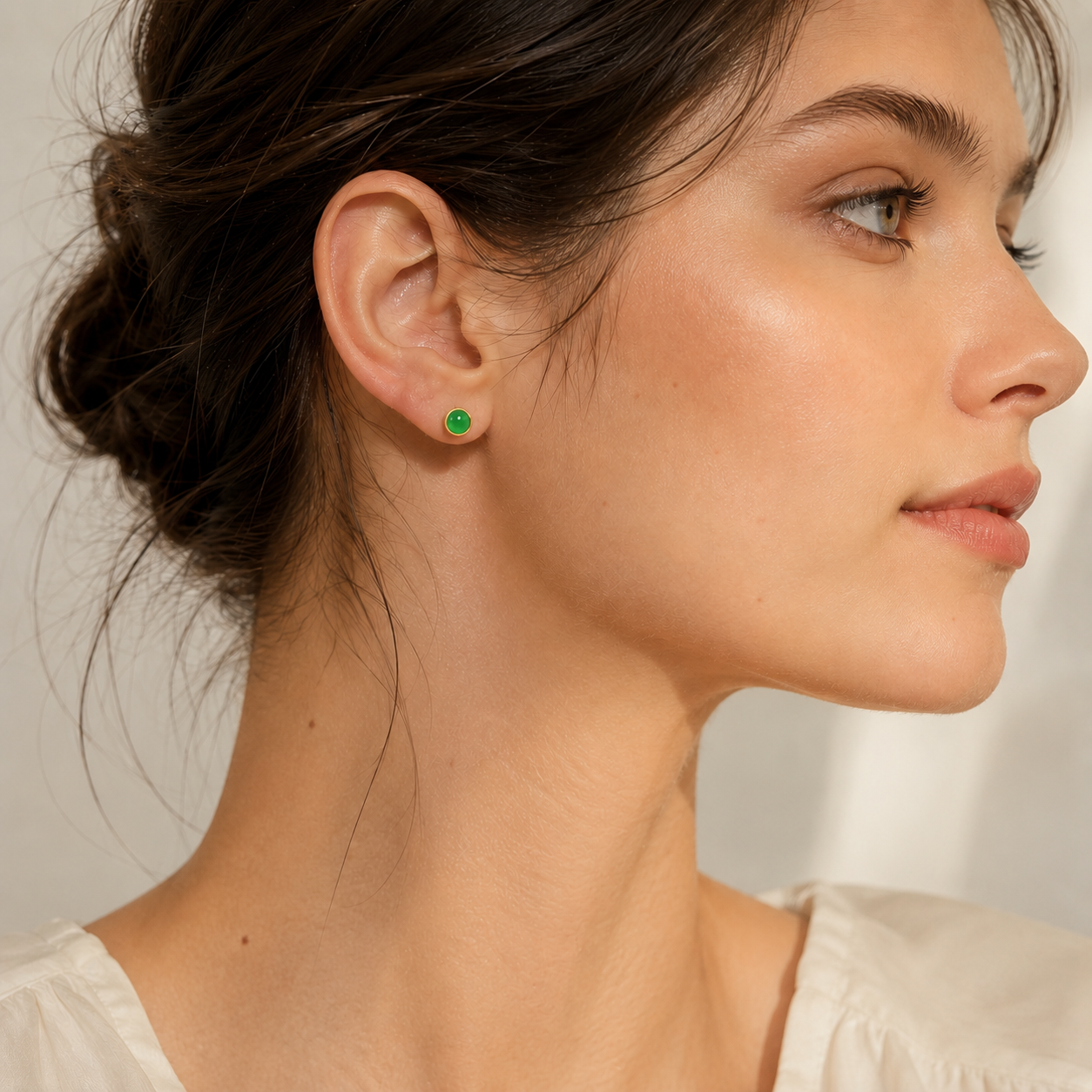 Natural Jadeite 18K Gold Stud Earrings