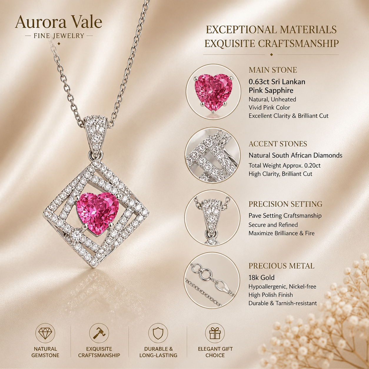 Pink Heart Gem Pendant