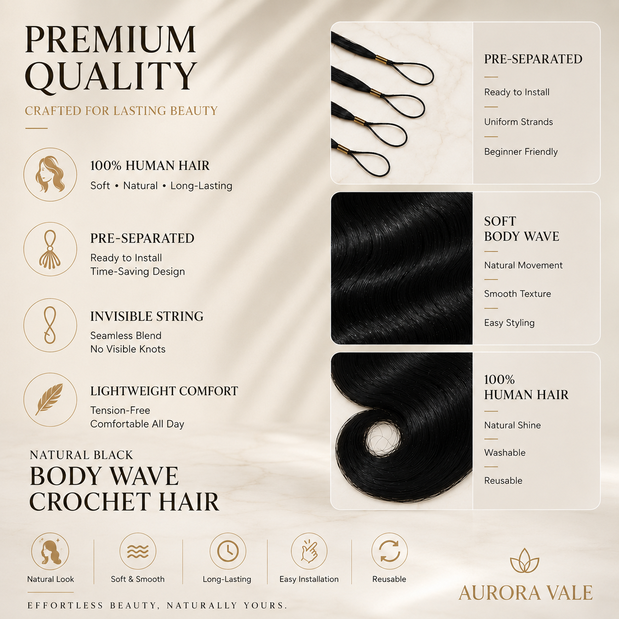 Natural Black Body Wave 100% Human Hair Crochet
