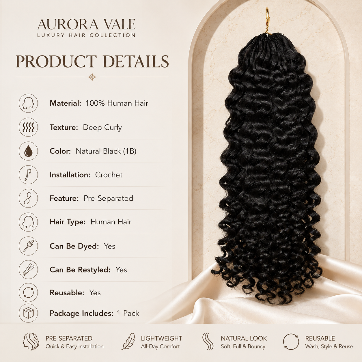 Natural Black Deep Curly Crochet Human Hair