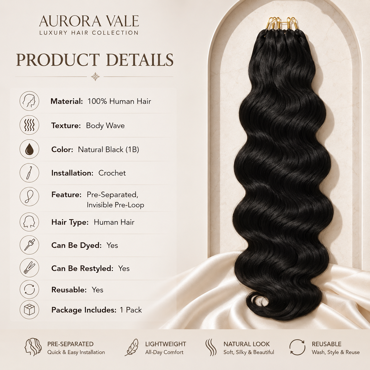 Natural Black Body Wave 100% Human Hair Crochet