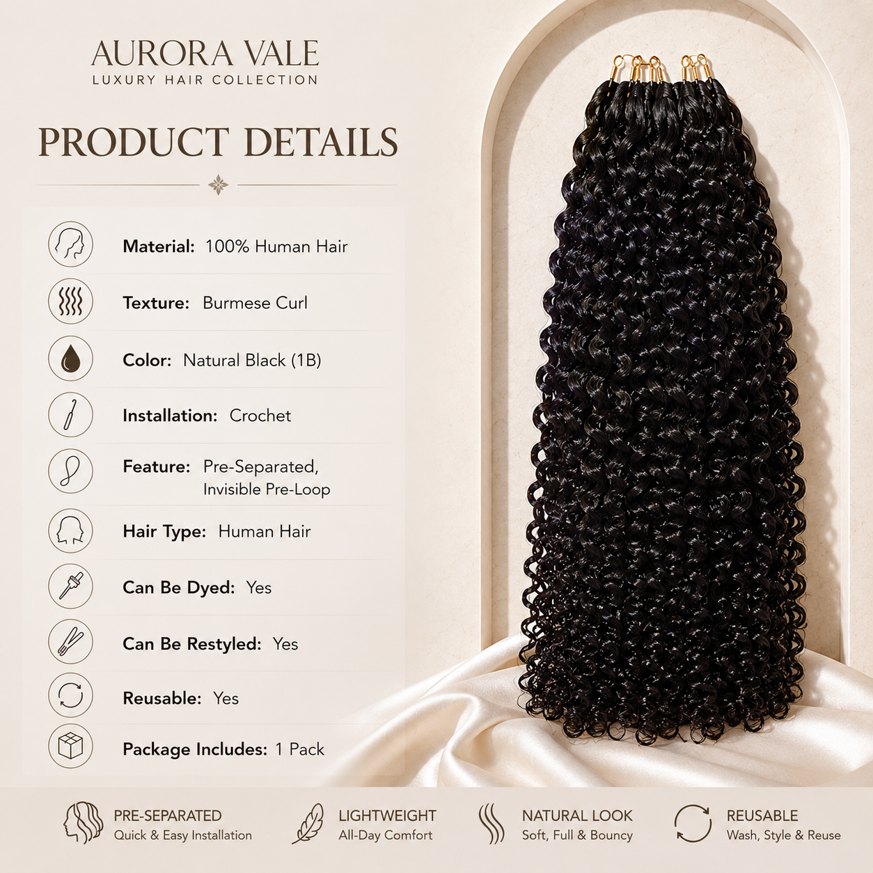 Natural Black Burmese Curl Crochet Human Hair