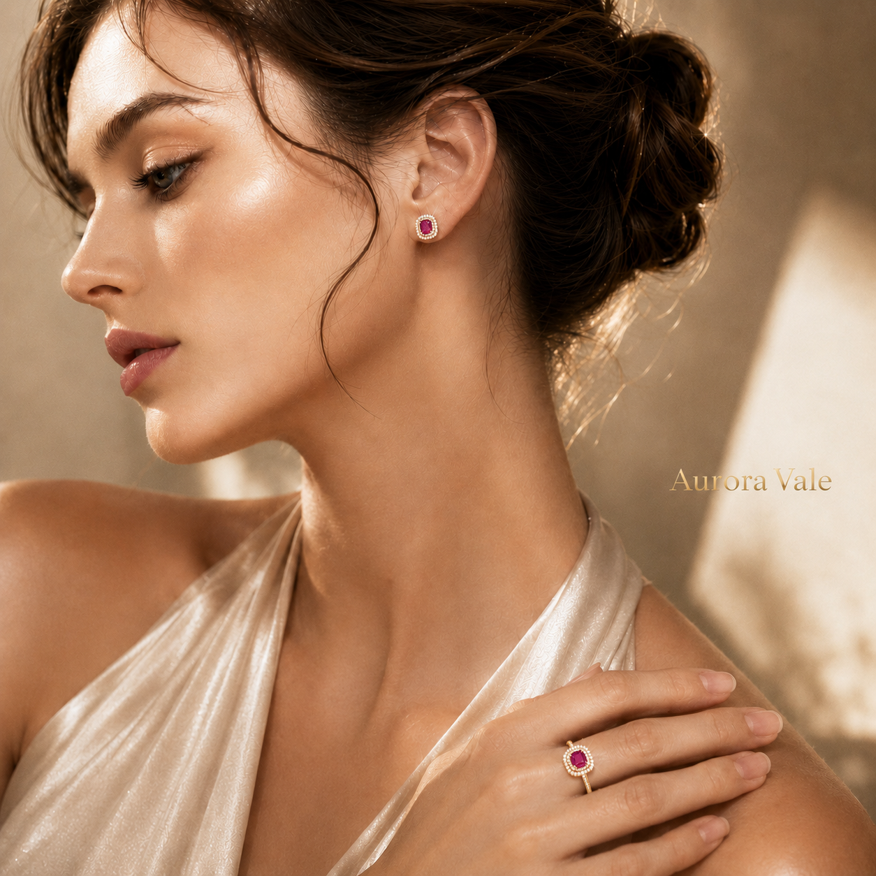 Royal Ruby Halo Studs