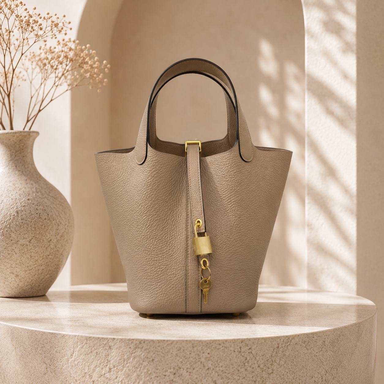 Premium Togo Leather Bucket Tote