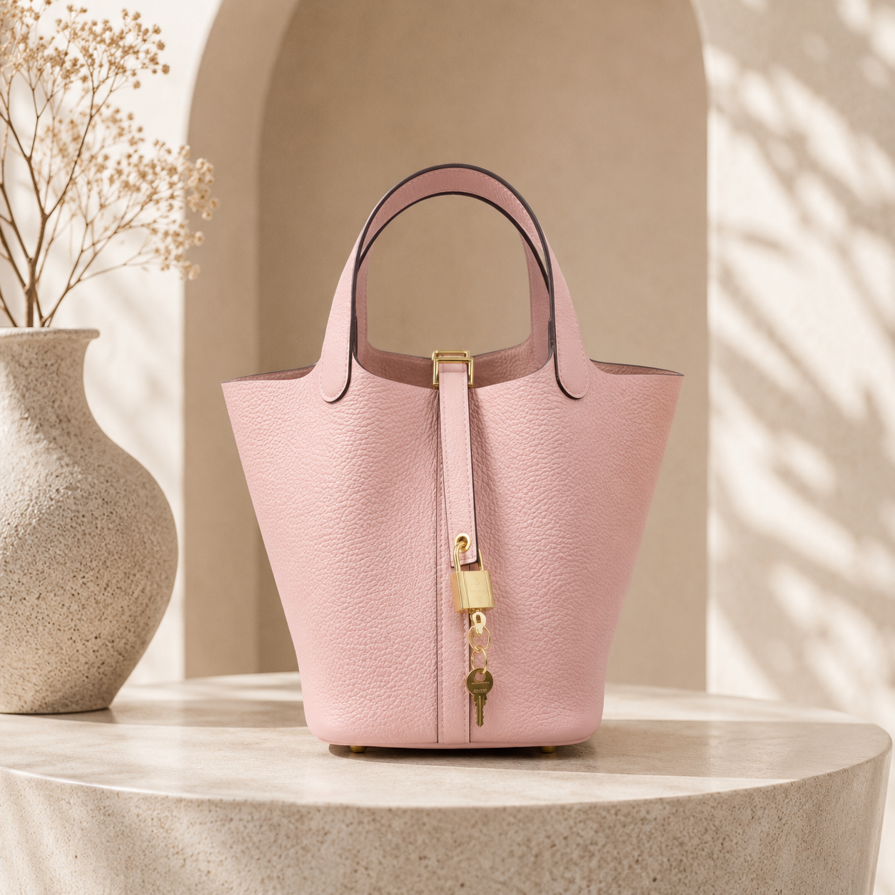 Premium Togo Leather Bucket Tote
