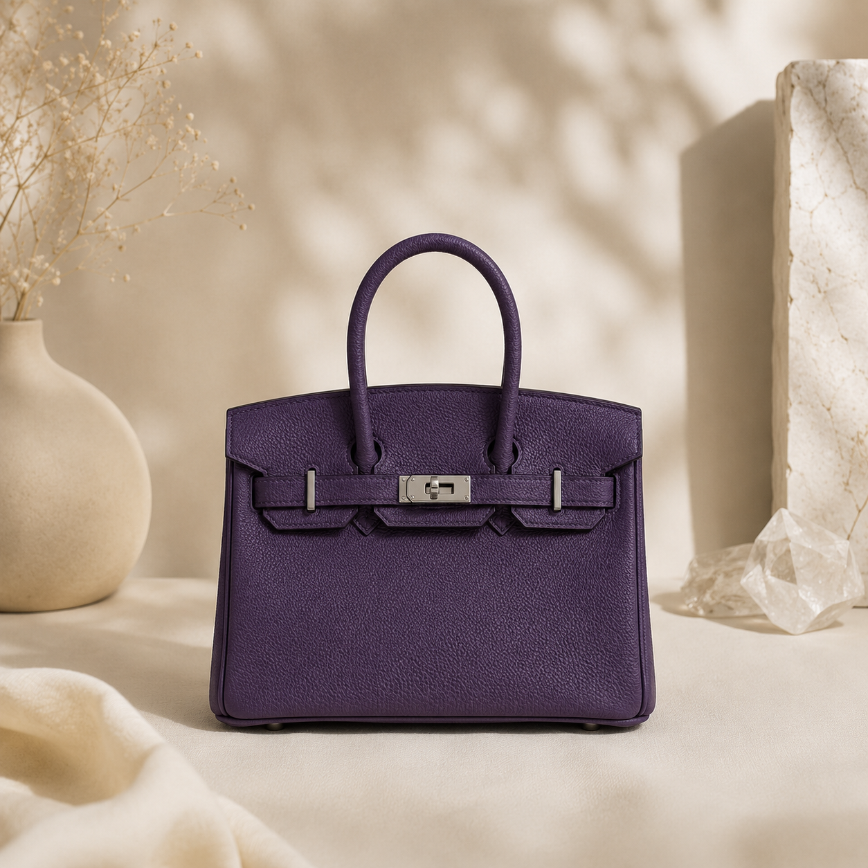 Premium Togo Leather Top Handle Handbag